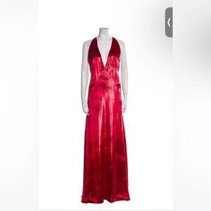 Michael Lo Sordo v neck red velvet long dress